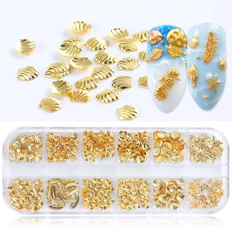 

12 Grids/Box Mixed Glitter Metal Nail Art Decoration Starfish Shell Sun Coconut Tree Epoxy Resin Filling Material DIY Jewelry