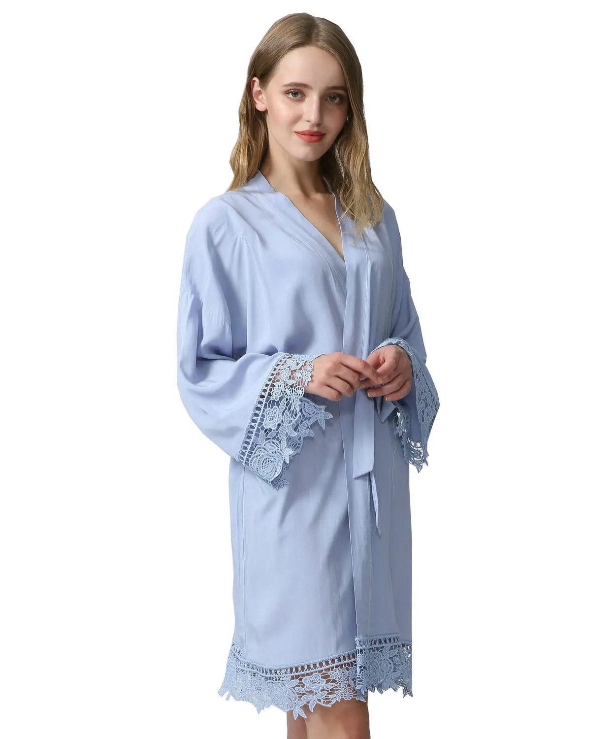 Rayon Cotton Lace Robe Print Custom Bride Robe Bridesmaid Robes Women Wedding Bridal Robe Bathrobe Sleepwear Light Blue Robe