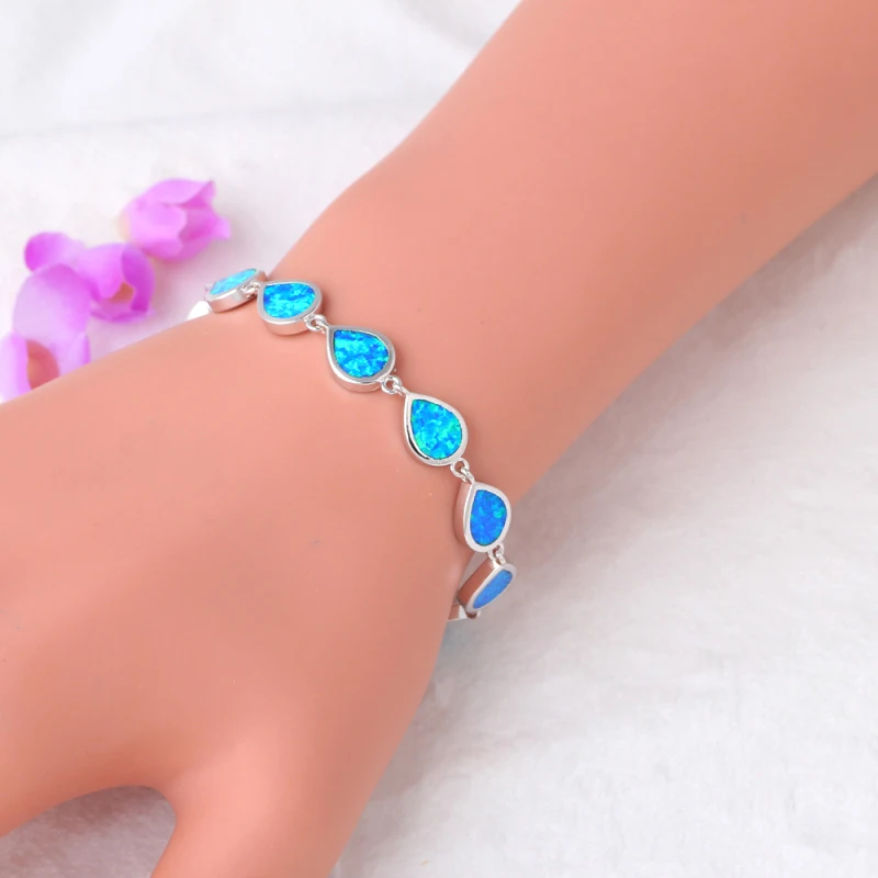 

Generous Wholesale & Retail For Women Jewelry Blue Rainbow Opal Stamped sterling Silver Bracelet OB054