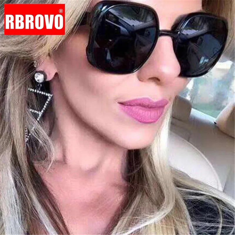 

RBROVO Fashion Large Frame Sunglasses Women Luxury Square Eyeglasses Men Outdoor Shopping Street Beat Oculos De Sol Gafas UV400