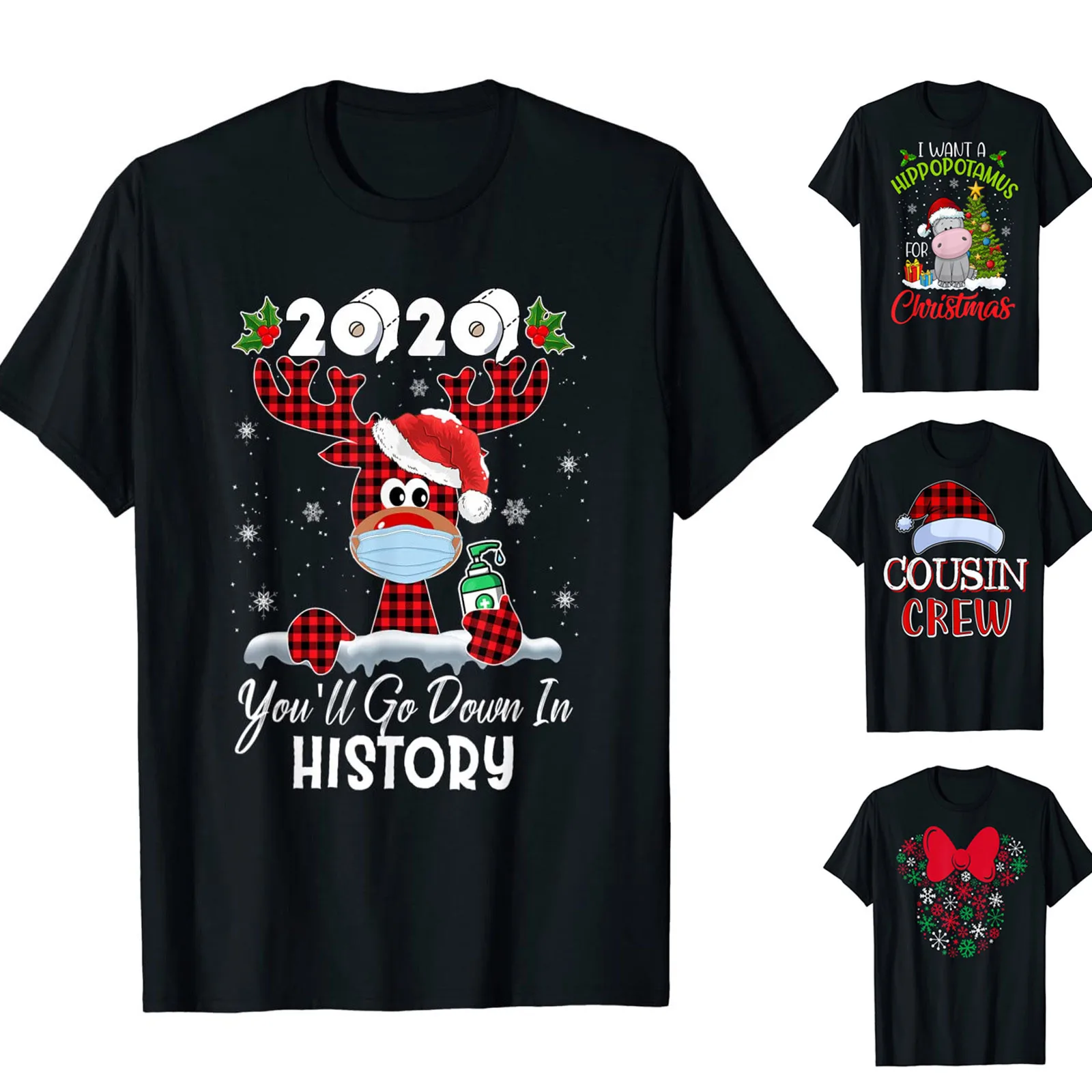 

2021 Femme Ropa Mujer Women Men O-Neck Short Sleeve Merry Christmas Cartoon Print Family Top T-Shirt For Sale