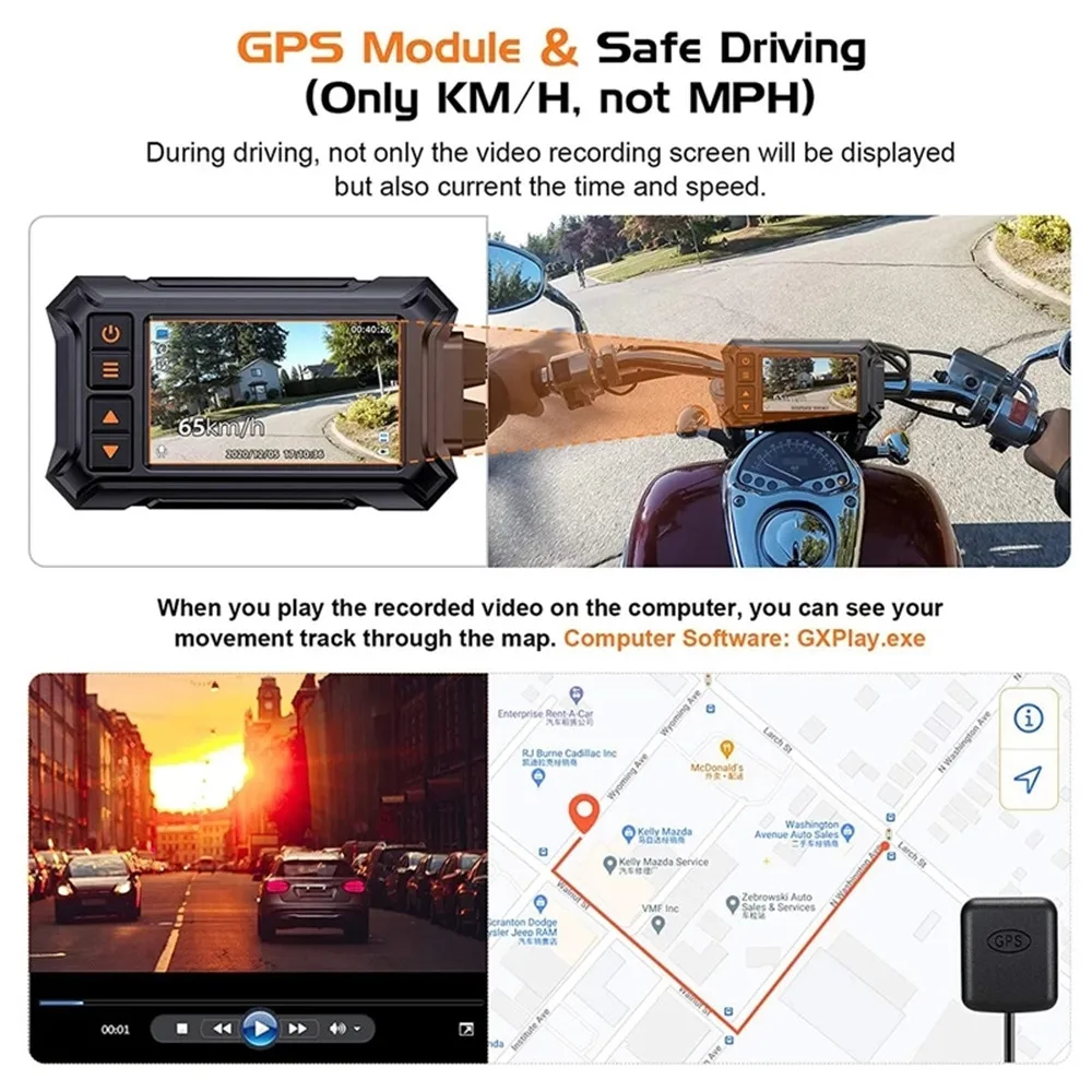 3-дюймовый видеорегистратор для мотоцикла с Wi-Fi GPS полноразмерный