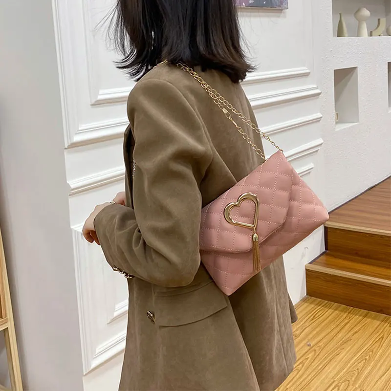 

Diamond Grid Crossbody Bag For Women Tassel Pendant Fashion PU Chain Small Shoulder Bag Ladies Phone Purse Casual 2021 New Tote