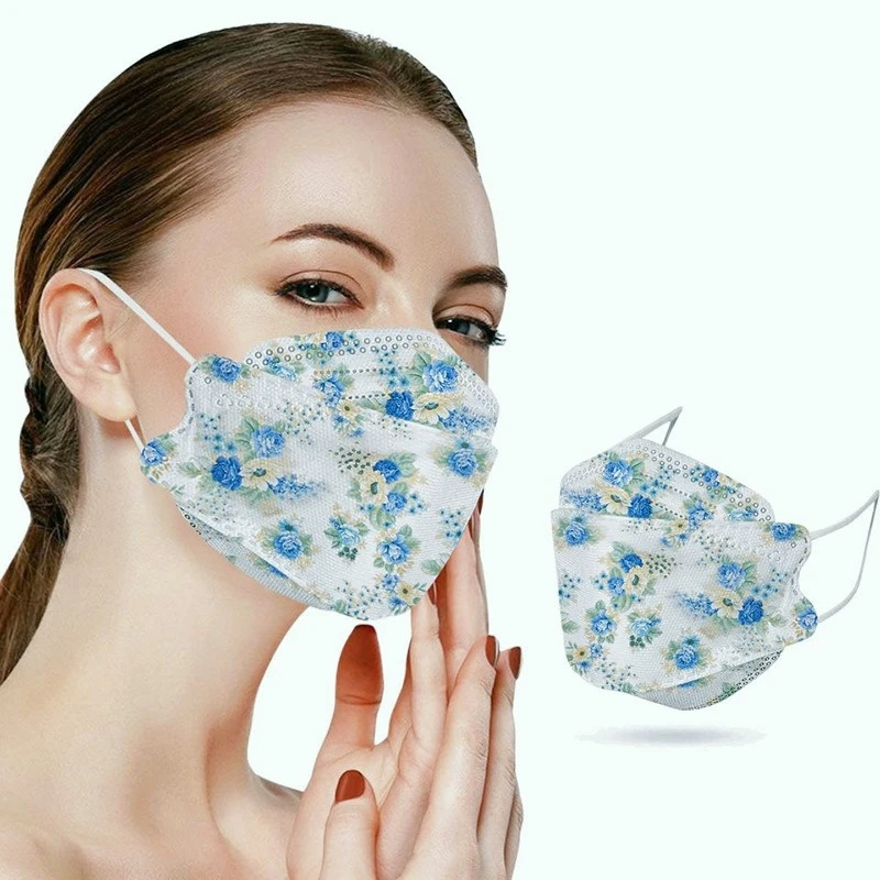 

10-100PCS 4D Blue Flowers Mask Korean Fishing Mouth Mask for Face Protective Mask 4 Layers Meltblown