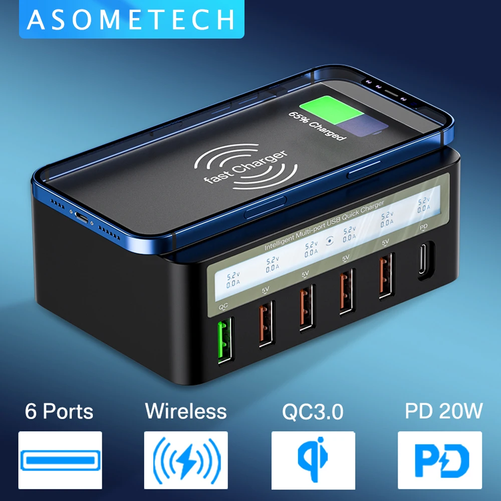 

100W USB Charger Quick Charge Wireless Charger Adapter HUB PD Charger For iPhone 12 11 Samsung Huawei Xiaomi iPad Tablet Phone
