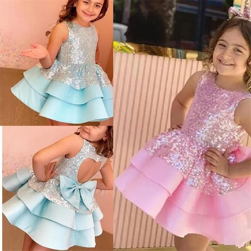 

Sequin Flower Girl Dress for Wedding Princess Bow Party Wedding Girls Evening Gowns