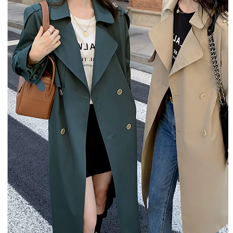 

2021 Stylish Women Belt Design Long Trench Spring Autumn Full Sleeve Retro Streetwear Coats Baggy Outwear