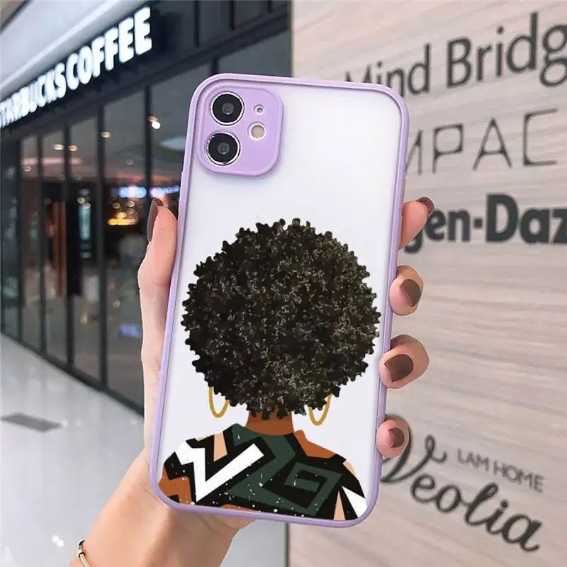 

black girl fashion cartoon Phone Case Matte Transparent for iPhone 7 8 11 12 s mini pro X XS XR MAX Plus cover funda