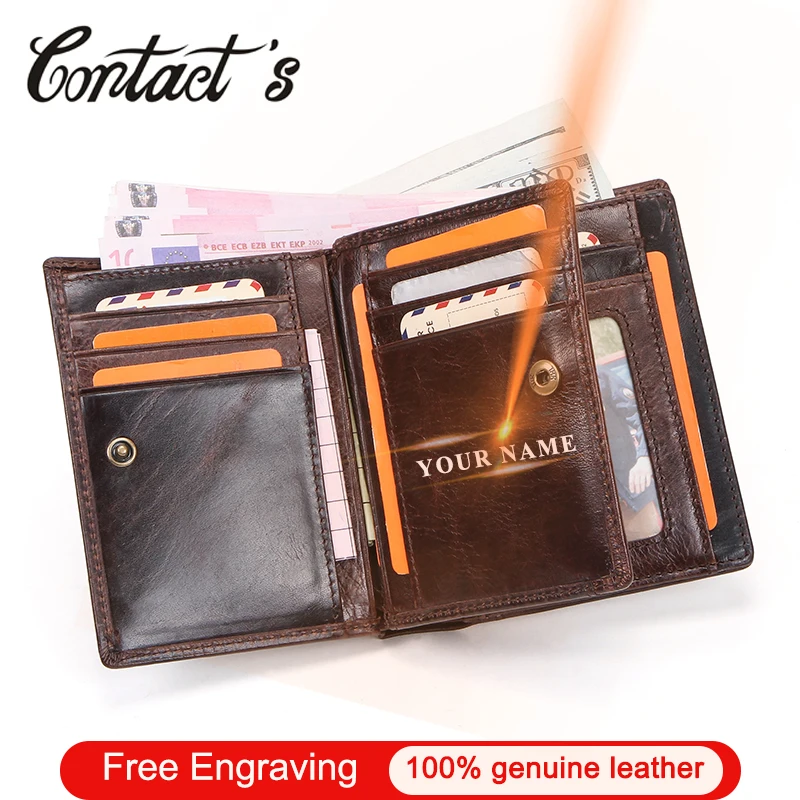 Мужской кошелек из 100% натуральной кожи Contact's с бесплатной гравировкой