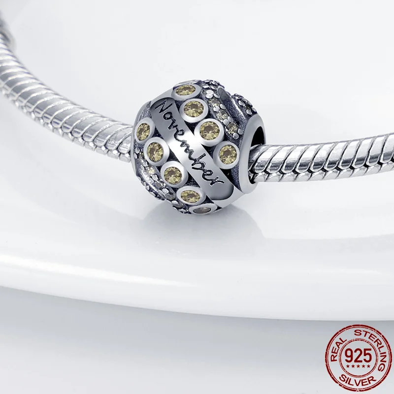 

2021 New Fit Pandora Bracelet Necklace November Birthday Stone Bead Plata De Ley Charm Bead Lady DIY Jewelry Gift
