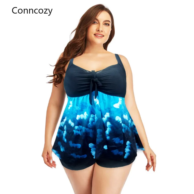 

Plus Size 8XL Two Piece Swimsuit Women Boxer Tankini Print Vintage Big Large Size Swimwear Beach Skirt Bathing Suit 2021 New