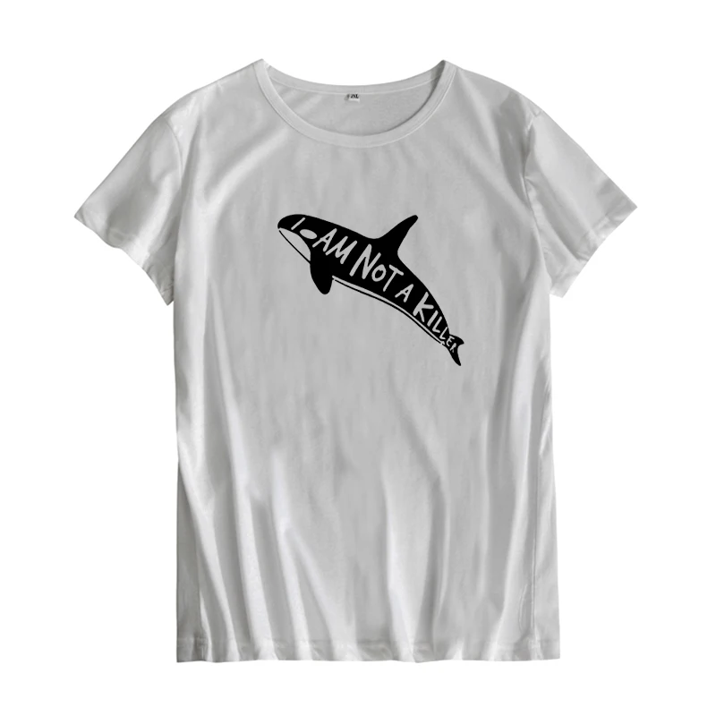 Женская футболка Not a Killer Whale с принтом Харадзюку белая Черная|tee shirt femme|shirt femmeblack tee