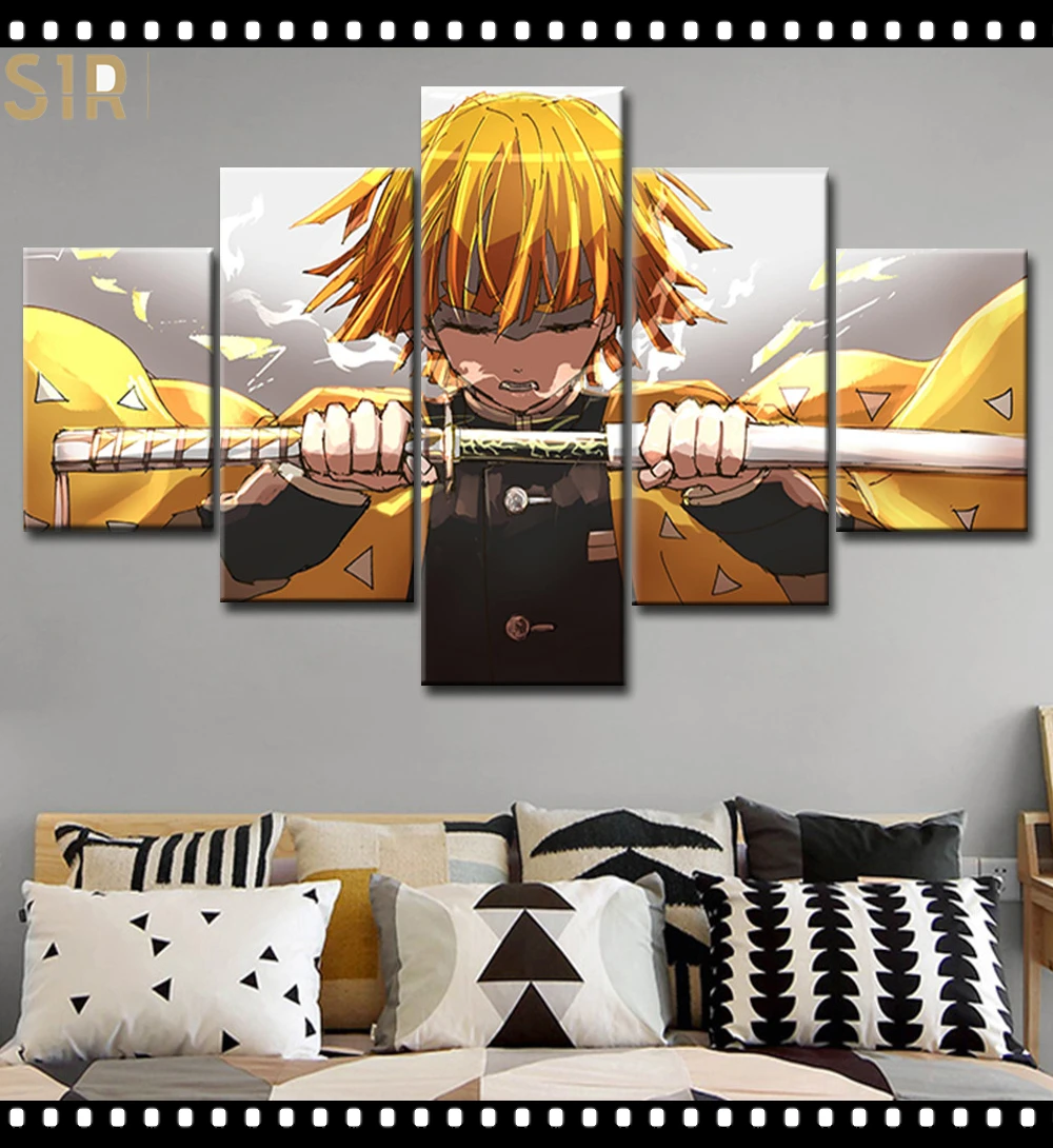 

Kimetsu No Yaiba Wall Art 5 Pieces Canvas Painting Poster Pictures Home Decor Living Room HD Printed Game Poster Anime Wall Art