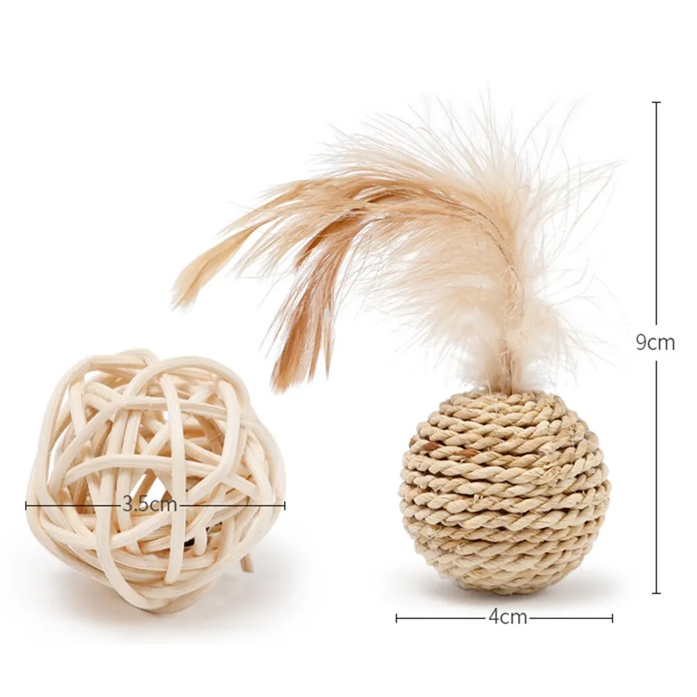 ПЭТ сизаль веревка переплетения кошка игрушка с перьями звонок из ротанга звук