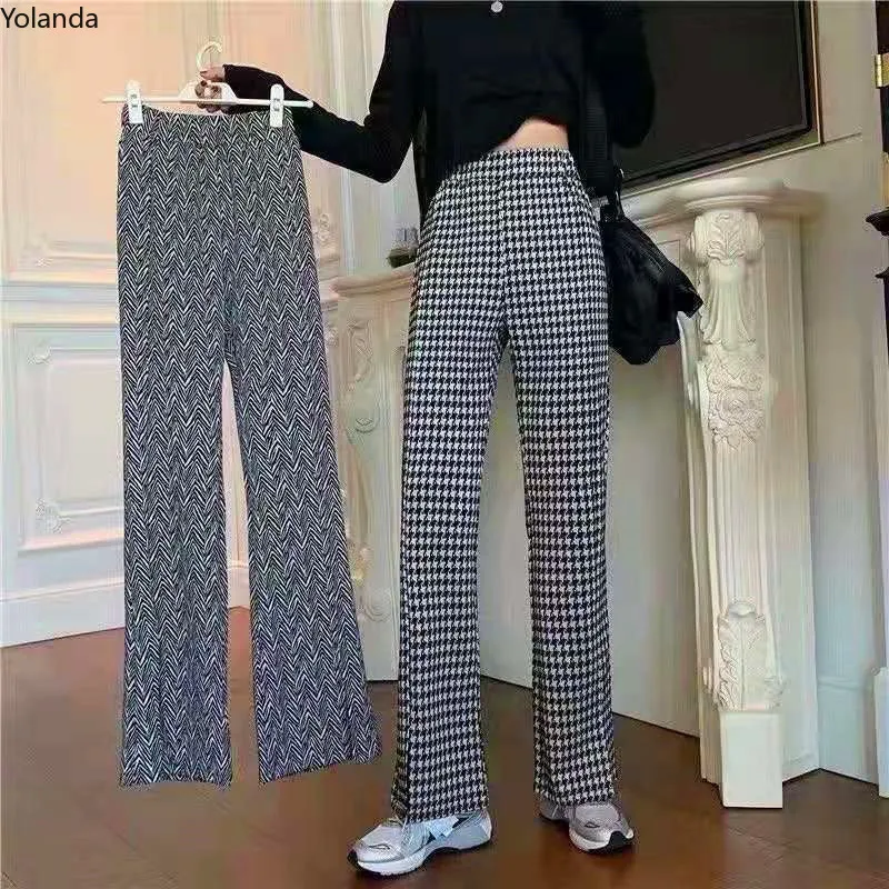 

Striped Wide Leg Pants Female Student Korean Version Loose Short Sleeve High Waist Casual Straight Tube Floor Mop Zichao