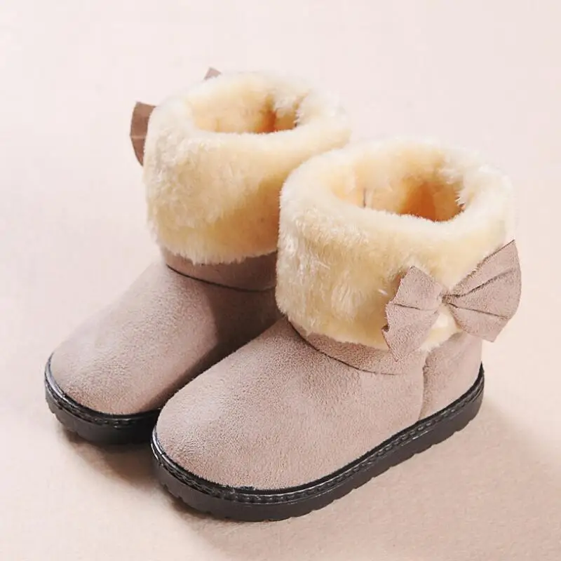 SKHEK Girls Snow Boots Winter Warm Flat Round Toe Kids Shoes Baby Children's Pink Black Soft Boots Size 21-38