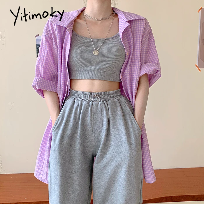 

yitimoky pants women sweatpants joggers high waist korean style trousers women streetwear Loose Elastic Waist Harem Pants women