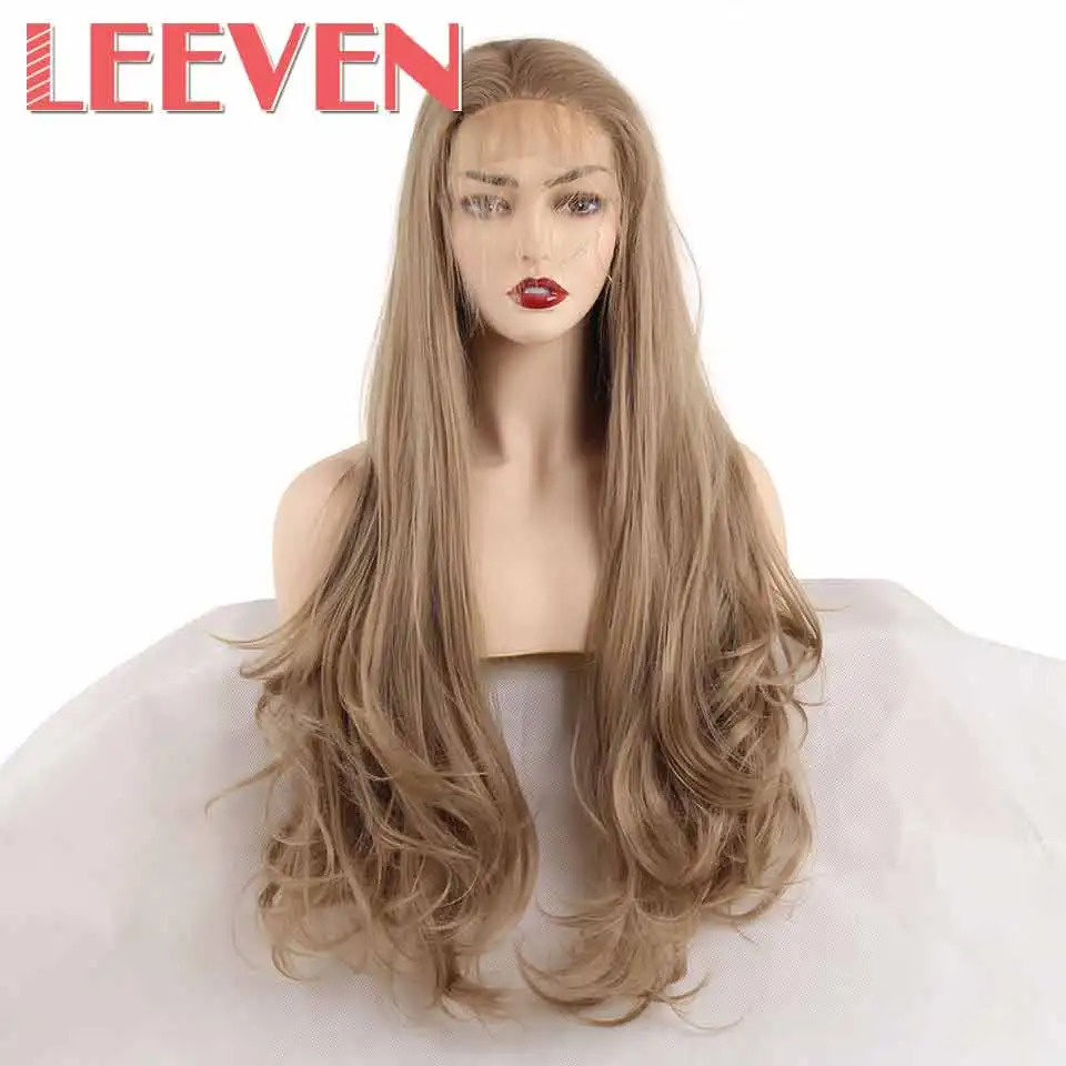 #27 Leeven, 24 дюйма, розовый, фиолетовый, медный синтетический парик на кружеве, длинные волнистые парики для женщин, 613 блонд, имбирный парик, перрюк, женские волосы - Цвет: #27