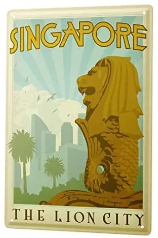

Tin Sign Decor Plaques World Tour Singapore Lion City Metal Plate