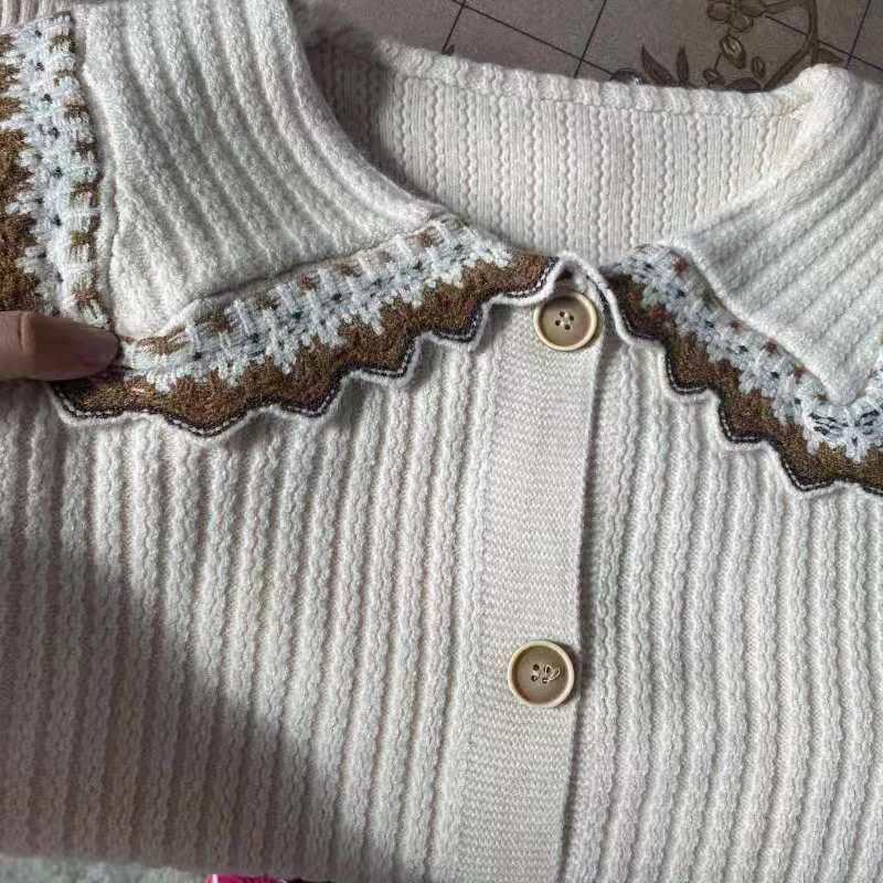 

Chic Peter Pan Collar Sweater Jacket Women Spring Autumn Korean Slim Knitted Cardigan 2021 New Arrival Sweet Fashion Knit Tops