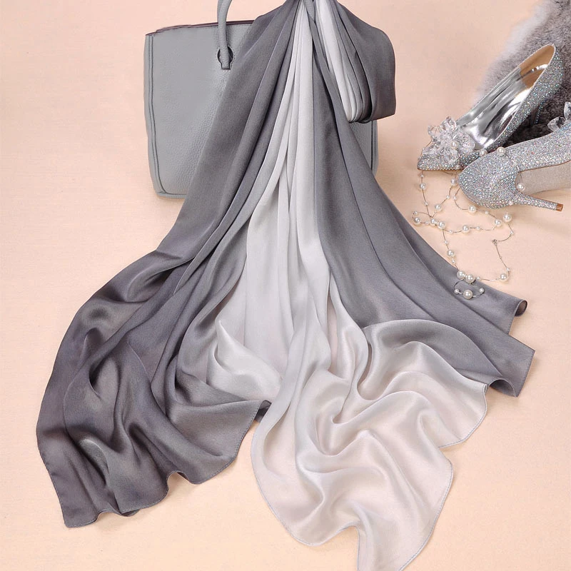 2020 Роскошный шелковый шарф шаль женские летние шелковые контрастные градиентные