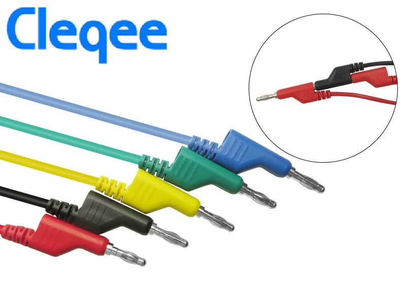 

HOT Cleqee P1036 1Set 5pcs 1M 4mm Banana to Banana Plug Test Cable Lead for Multimeter 5 Colors
