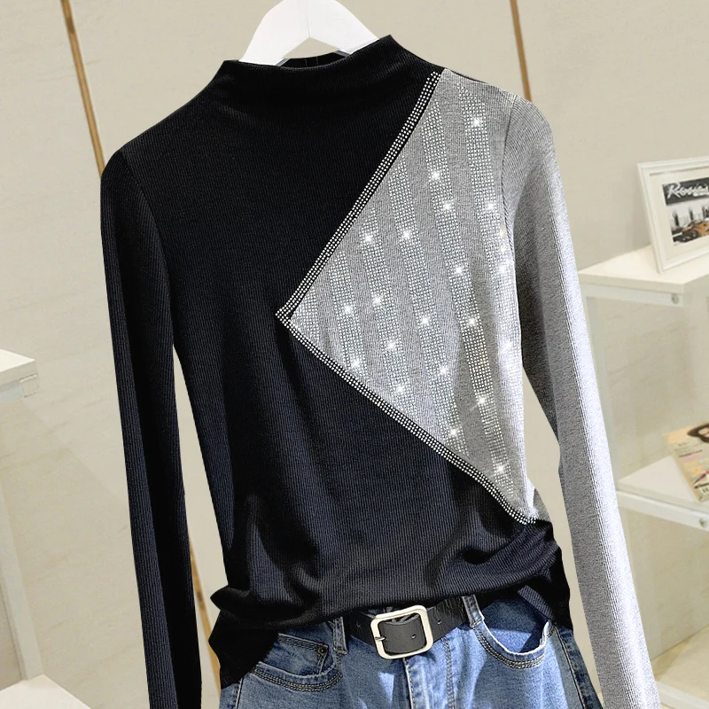 

Shine Beaded Knitted Women Sweater And Pullovers Long-Sleeved Slim Office Lady Elegant Pulls Outwear Tops