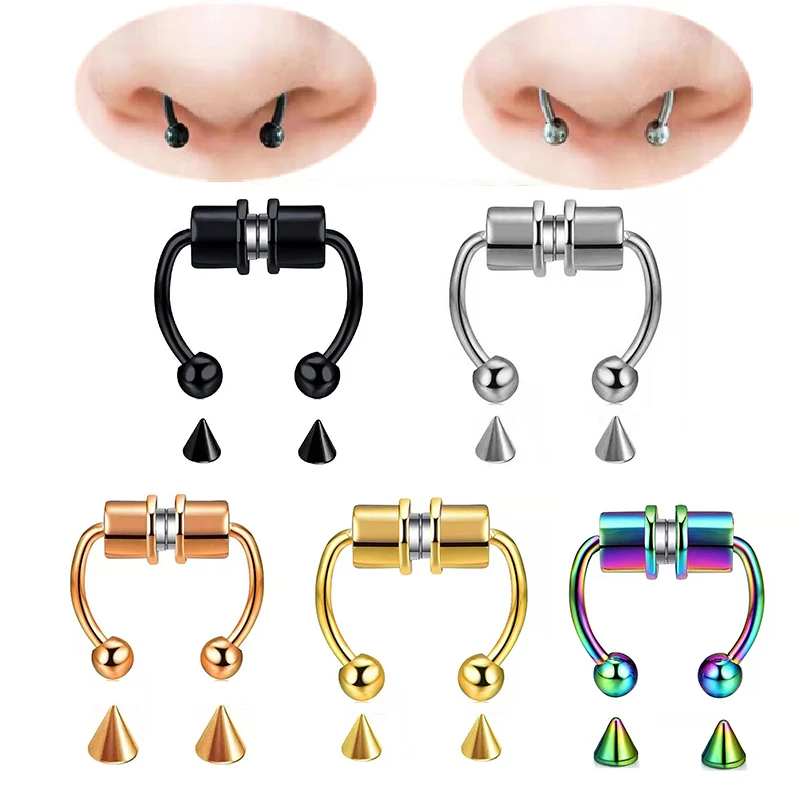 

1PCS Reusable Alloy Nose Ring Fake Magnetic Horseshoe Non Piercing Hoop Jewelry For Party Bar Jewelry