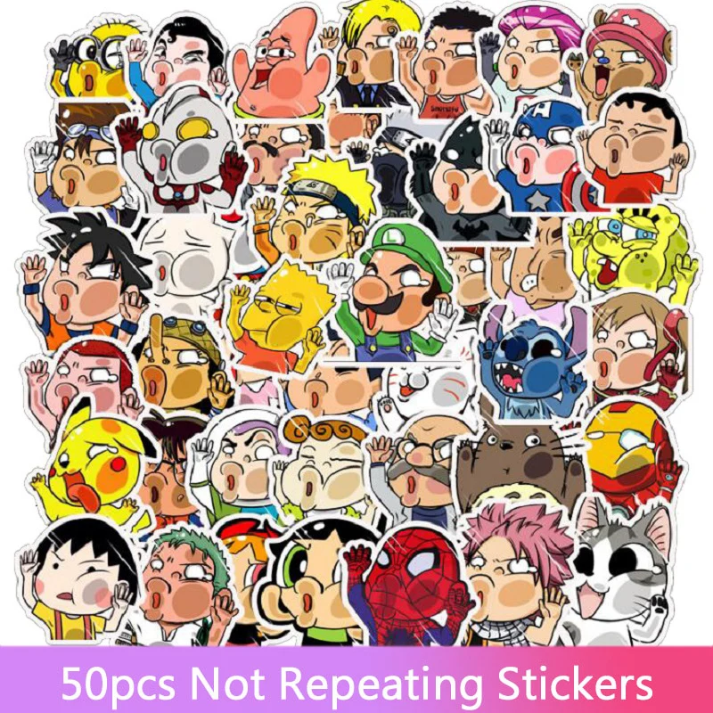 50Pcs/Set Face Hit Glass Anime Characters Funny Style Cute Stickers  Phone Laptop Suitcase Skateboard Cartoon Stickers Toys Gift