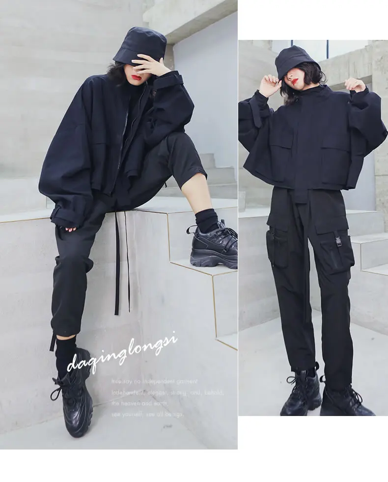 XITAO Harajuku стиль короткие теплые пальто и куртки для женщин стоячий воротник Черная куртка винтажная уличная верхняя женская XJ2098