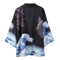 black kimono cardigan women men japanese obi male yukata men haori japanese wave carp print coat traditional japan clothing