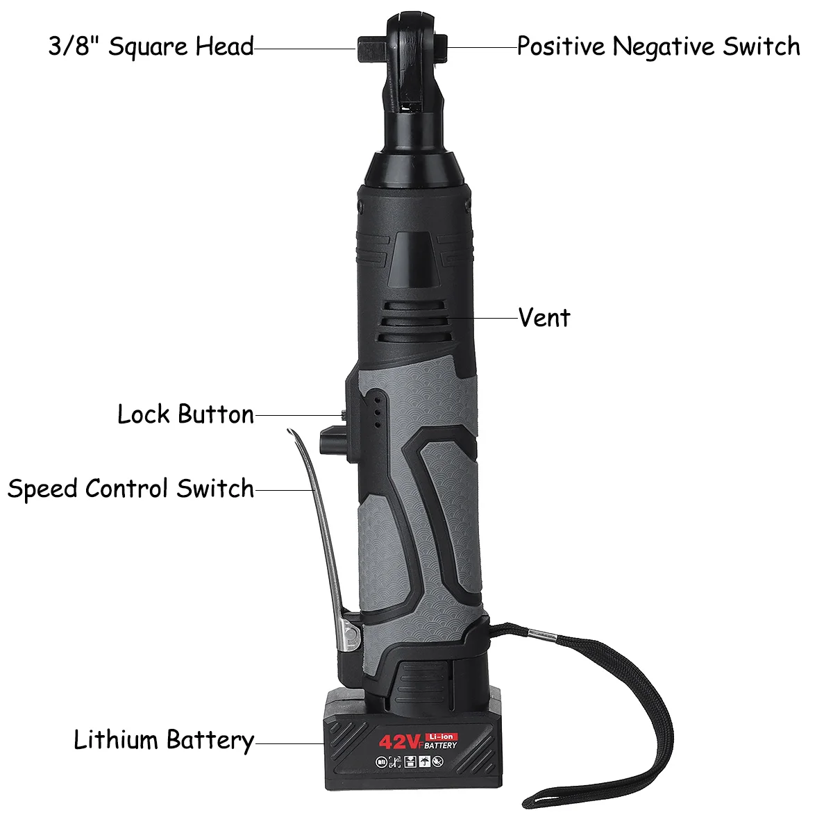 Doersupp 100N.m Cordless Electric Wrench 42V Ratchet Repair Tool Rechargeable Right Angle w/2 Battery Charger Kit | Инструменты