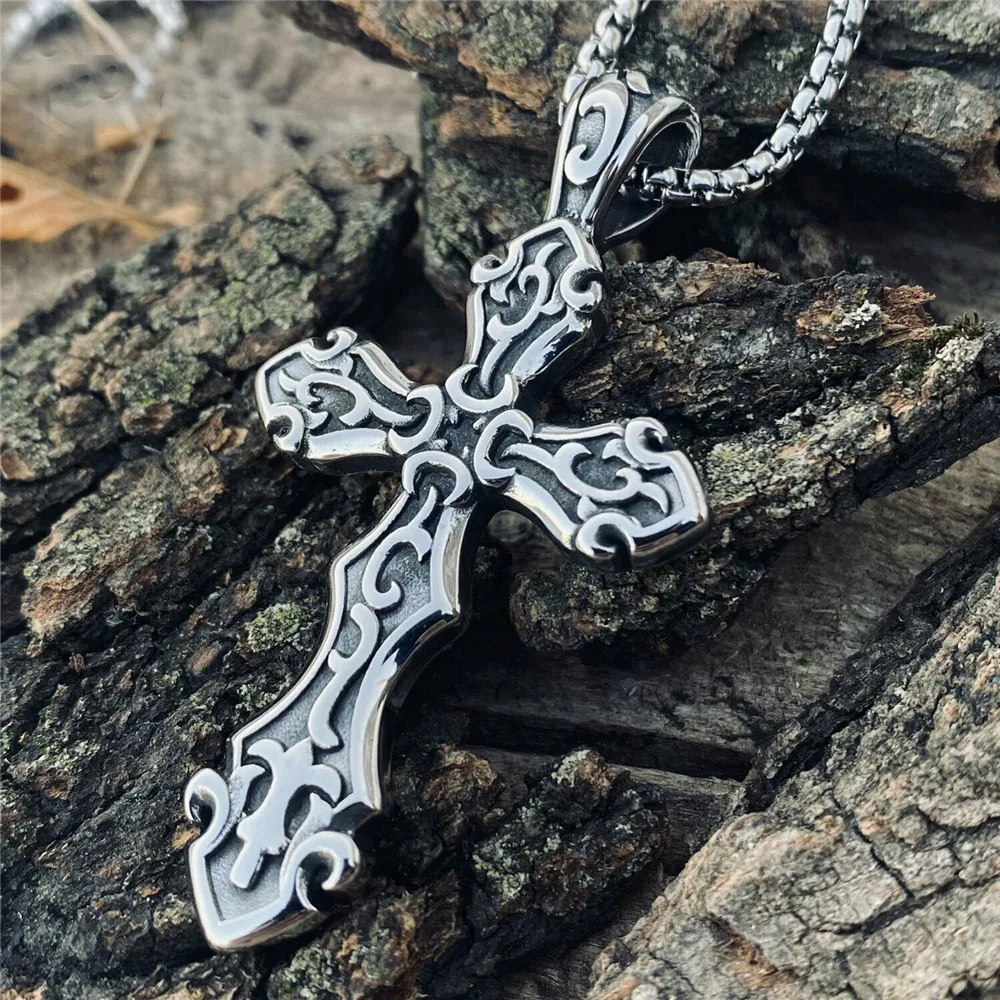 

Mens Big Large Stainless Steel Gothic Cross Pendant Necklace For Men Boys