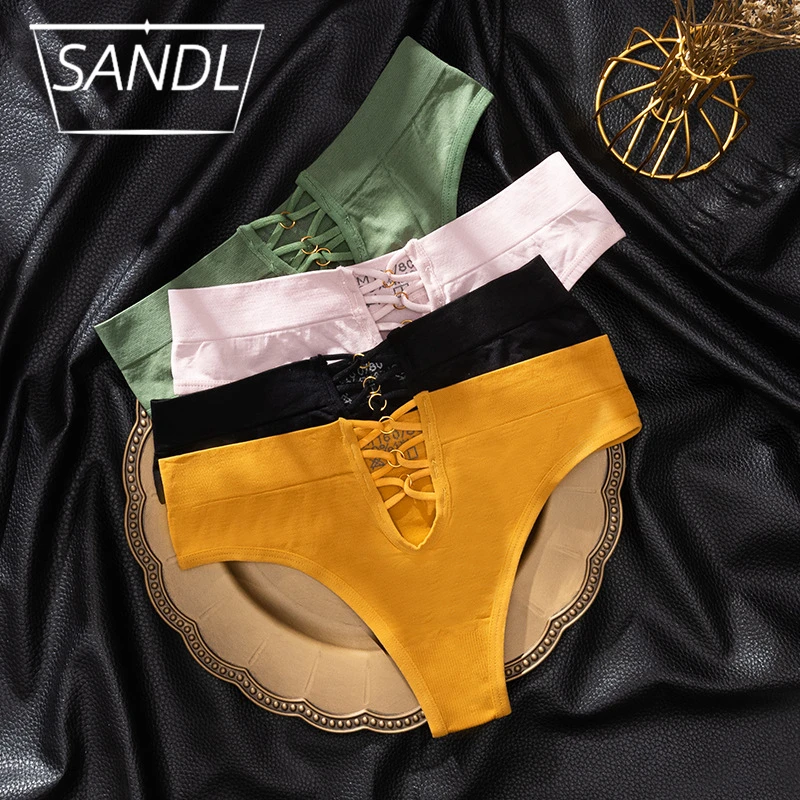 

SANDL Women's Panties Cotton Underwear Female Sexy Mid-Waist G-string Thongs Sporty Elasticity Panty Fashion Hollow Out Lingerie