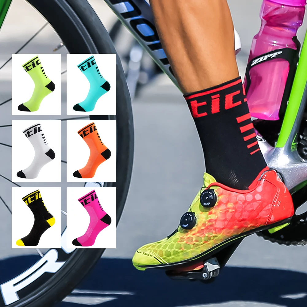 Santic Cycling Socks Medium Long Tube Men's and Women's Outdoor Running Compression Socks Sports Socks Multicolor