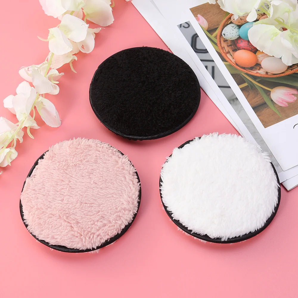 

3pcs Makeup Remover Cloth Towels Facial Puffs Washable Face Cleansing Plush Makeup Remover Pads (Random Color)