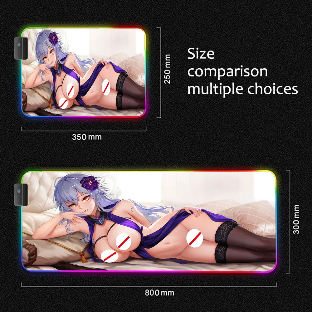 sexy big breasted girl gamer rgb kawaii mousepad laptop pc keyboard carpet sexy mat lock edge desktop led gaming desk mousepad free global shipping