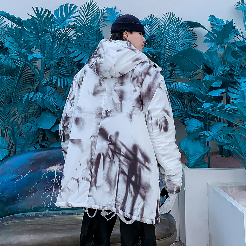 Куртка мужская зимняя с наполнителем чернилами и капюшоном в стиле хип-хоп |