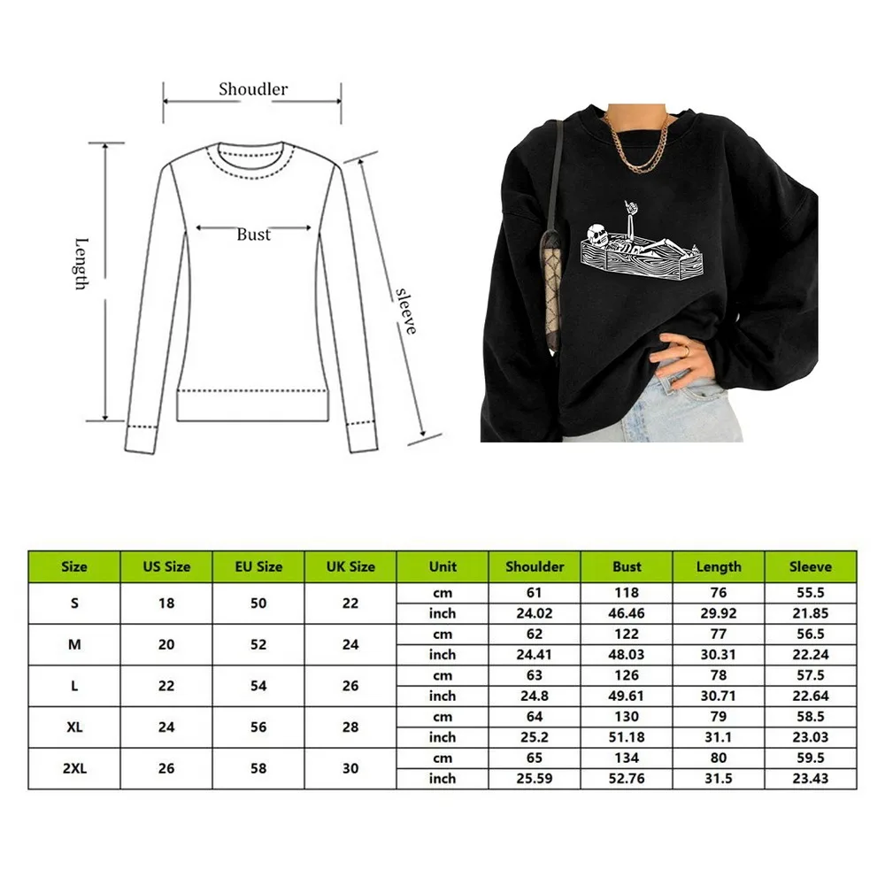 

Funny Skull Printed Punk Top Ladies Round Neck Pullover Loose Casual Sports Top New Fashion Women's Long-sleeved Sweatshirt