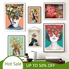 Настенная Картина на холсте постеры принты абстрактная винтажная девушка бабочка цветок скандинавский Настенный декор в эстетике украшение для дома