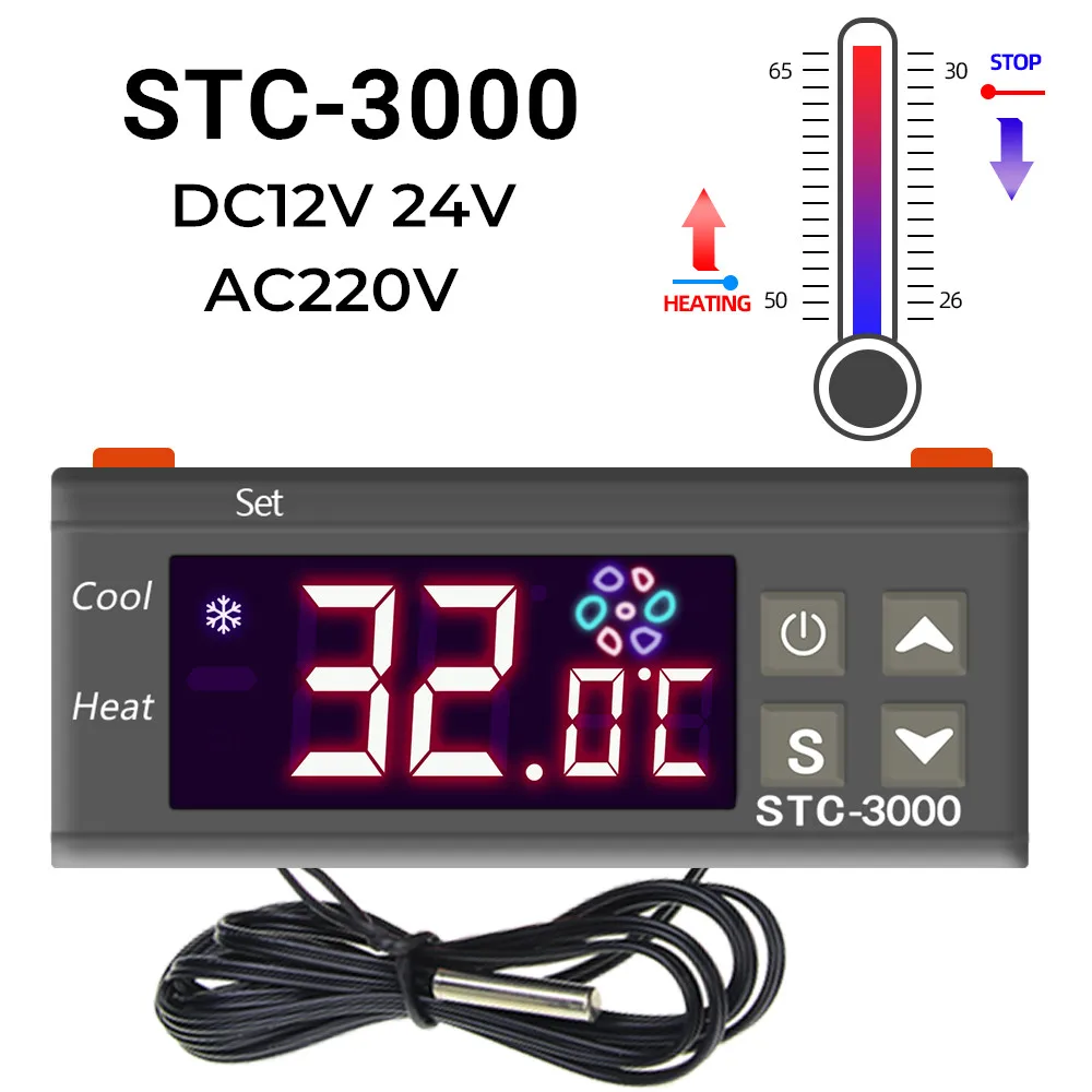 

STC-3000 Digital Thermostat Temperature Controller High Precision Thermometer Sensor Hygrometer 12V 24V 220V 40%off
