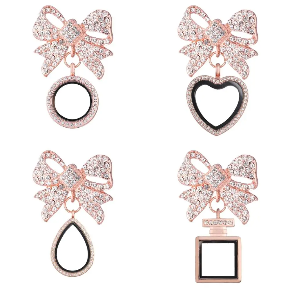 

5pcs/lot Heart bownot Brooches Glass Living Memory Locket Pendant Fit Floating Charms Women jewelry Party Gift