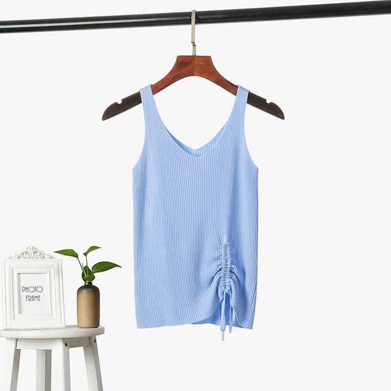 Женская Трикотажная майка без рукавов модная повседневная однотонная на