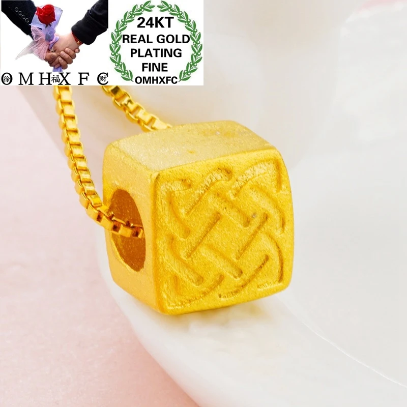

OMHXFC Wholesale PN380 European Fashion Hot Fine Woman Man Party Birthday Wedding Gift Round Square Bead 24KT Gold Pendant Charm