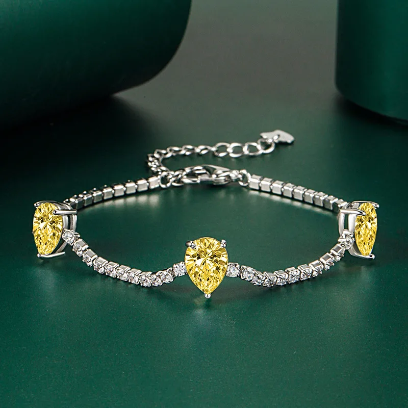 

Woman Created citrine moissanite Diamond Tennise chain bracelets with white/pink/yellow stones Jewelry 2021 trend wholesale