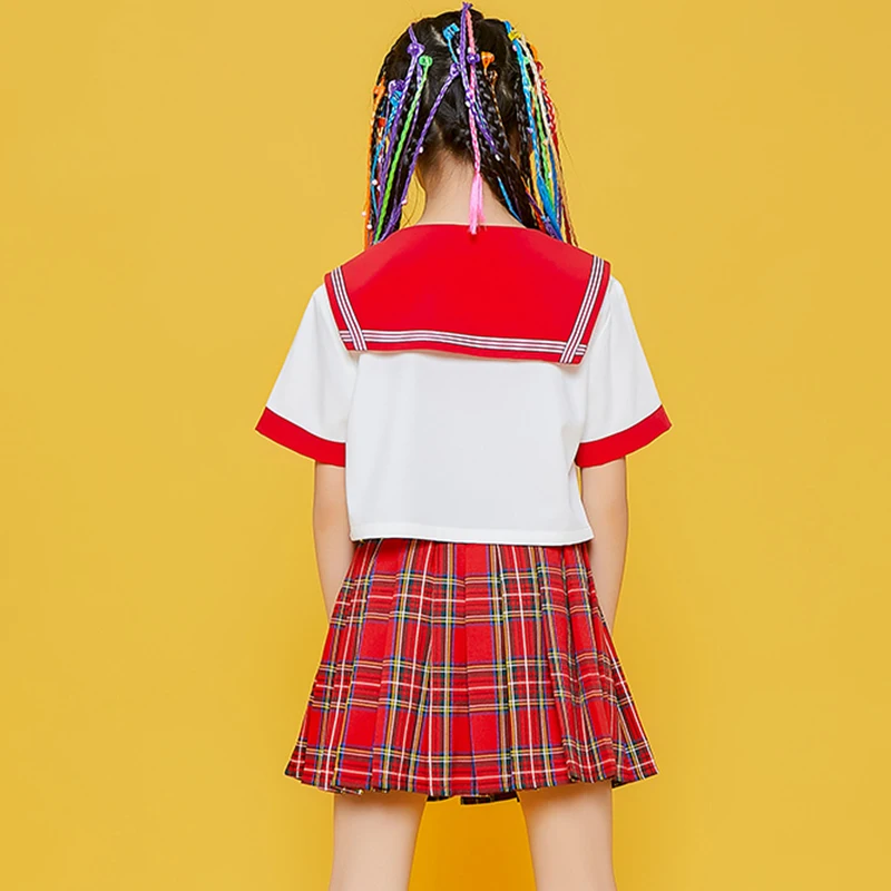 

New Hip Hop Costumes Jazz Performance Clothing Street Dance Outfit Girls Plaid Skirt JK College Style Uniform Stage Wear