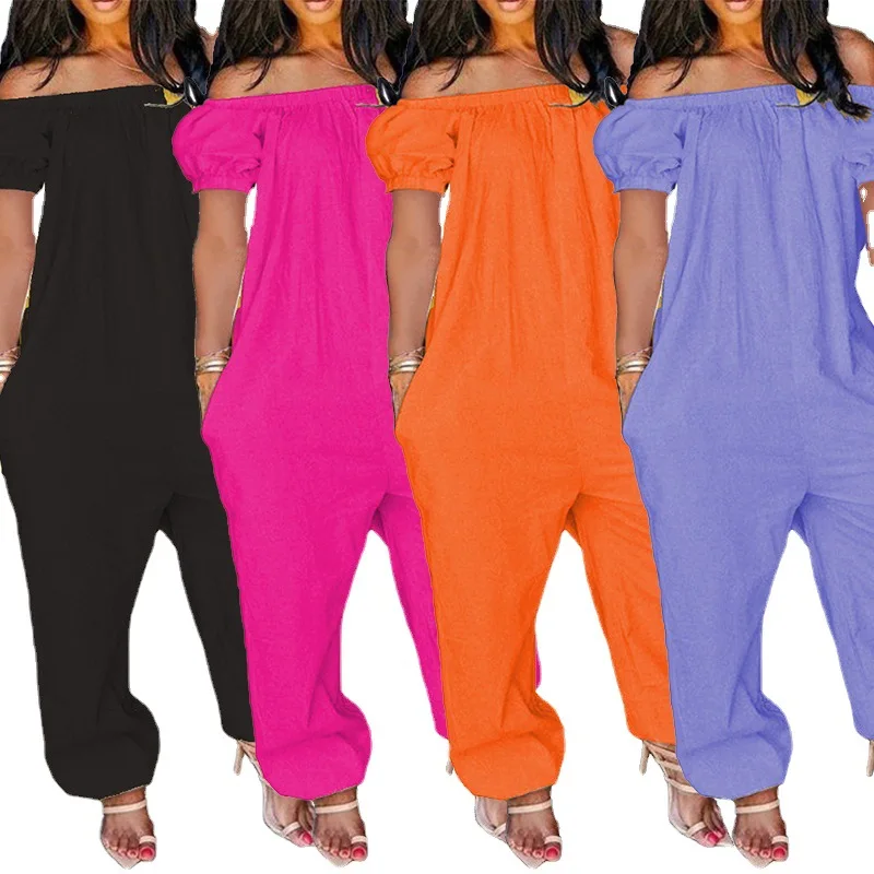 

Echoine Women Clothing New Fashion Solid Color Casual Off-the-shoulder Jumpsuits Plus Size One Piece Suit Drop Shipping