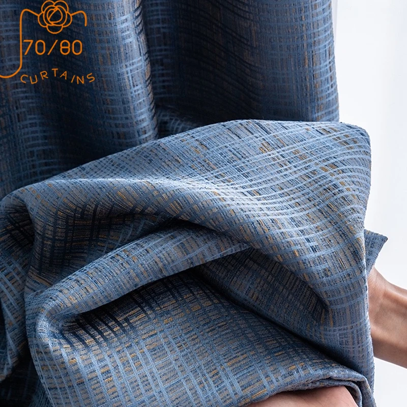 Плотные шторы блэкаут в синюю клетку занавески для гостиной спальни готовые на