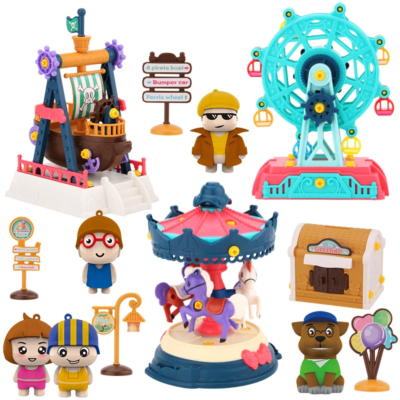Baby Funny Amusement Park Gear Building Blocks DIY Assemble Pirate Ship Ferris wheel Screwing Blocks Sets Baby Educational Toys конструктор peng yue toys gear blocks 9207