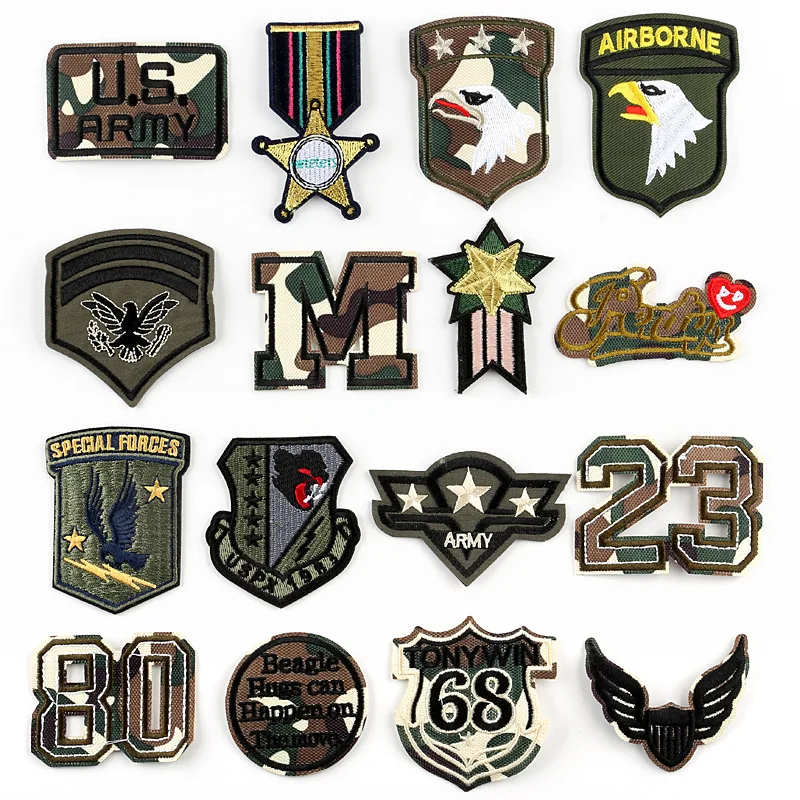 

16Pcs Military Medal Clothes Patches Iron on Tactical Armband Stripes for Clothes hat ironing patch Embroidery Badges decor